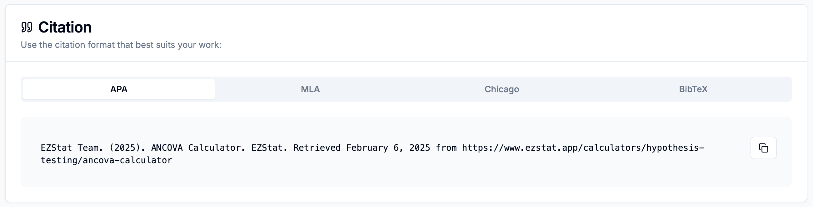 Example citation for StatsCalculators.com